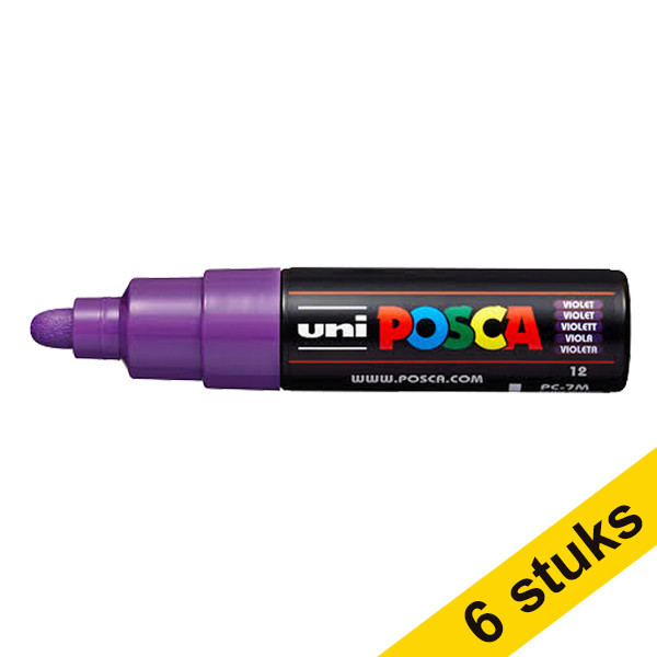Aanbieding: 6x POSCA PC-7M verfmarker paars (4,5 - 5,5 mm rond) 424411 - 1