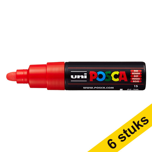 Aanbieding: 6x POSCA PC-7M verfmarker rood (4,5 - 5,5 mm rond) 424406 - 1