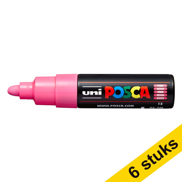 Aanbieding: 6x POSCA PC-7M verfmarker roze (4,5 - 5,5 mm rond) 424407 - 1