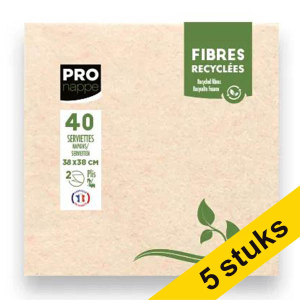 Aanbieding: 5x ProNappe Papieren Servetten 2-laags bruin gerecycleerd 38 x 38 cm (40 stuks) 404811 - 1