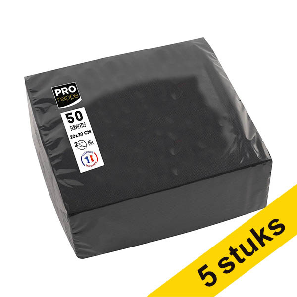 Aanbieding: 5x ProNappe Papieren Servetten 2-laags zwart 20 x 20 cm (50 stuks) 404801 - 1
