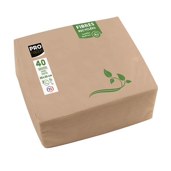 ProNappe Papieren Servetten 2-laags bruin gerecycleerd 38 x 38 cm (40 stuks) 404810 - 1