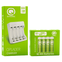 Q-Nomic Power Oplaadbare AA / HR6 Ni-Mh batterijen inclusief lader (4 stuks, 2000 mAh) AQN00095