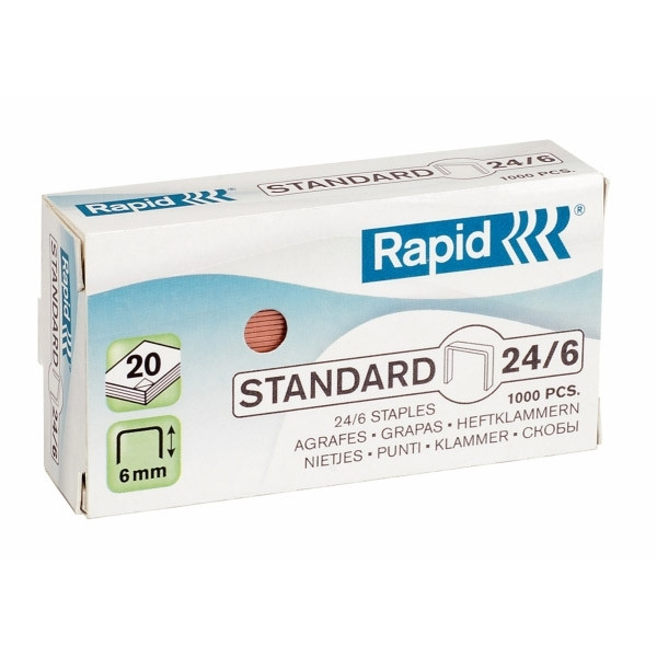 Rapid 24/6 standaard nietjes met kopercoating (1000 stuks) 24855700 202002 - 1