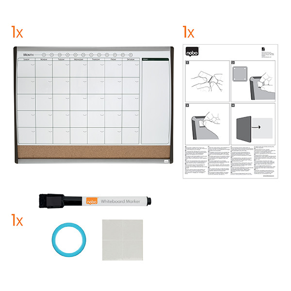 Rexel Quartet duobord whiteboard/kurk met maandplanner 58,5 x 43 cm 1903813 208167 - 4