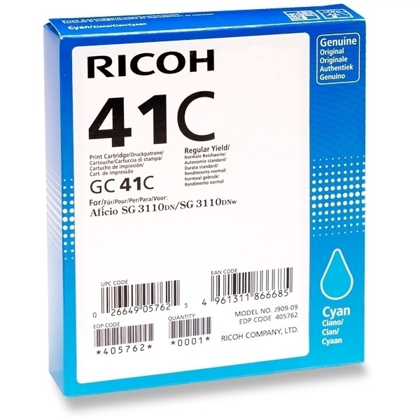 Ricoh GC-41C gel inktcartridge cyaan hoge capaciteit (origineel) 073792 - 1