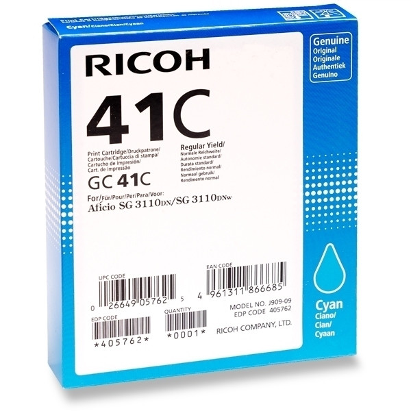 Ricoh GC-41C gelcartridge cyaan hoge capaciteit (origineel) 405762 073792 - 1