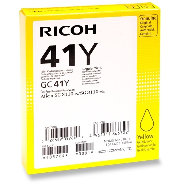Ricoh GC-41Y gelcartridge geel hoge capaciteit (origineel) 405764 073796 - 1