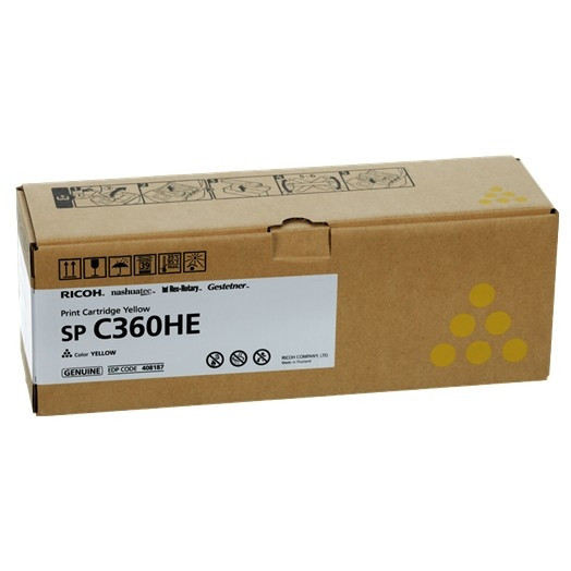 Ricoh type SP C360HE toner geel hoge capaciteit (origineel) 408187 067104 - 1