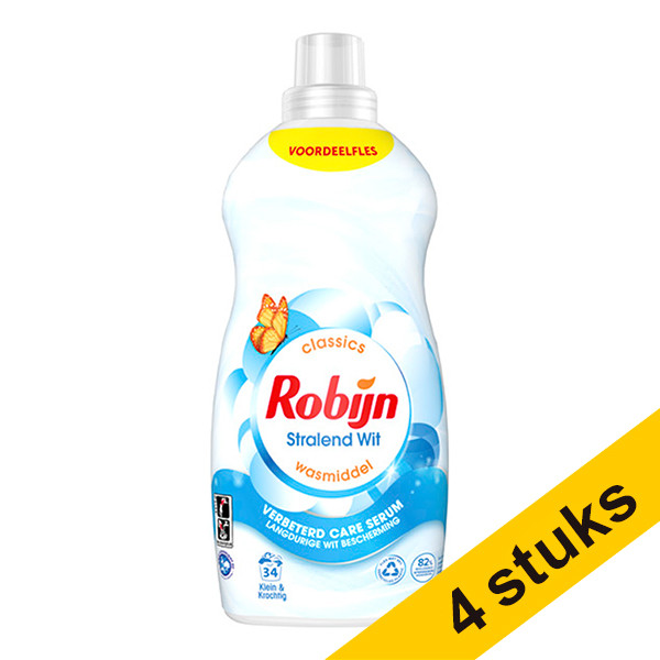 Robijn Aanbieding: 4x Robijn Klein & Krachtig Stralend Wit wasmiddel vloeibaar 1190 ml (34 wasbeurten)  SRO05110 - 1