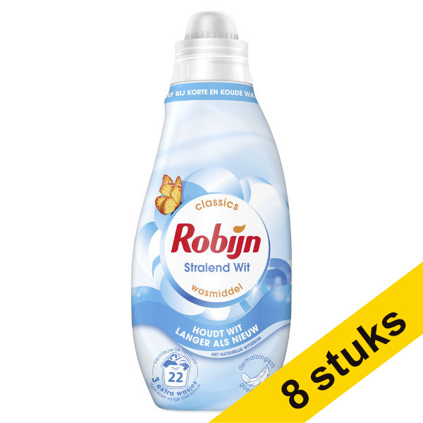 Aanbieding: 8x Robijn Klein & Krachtig Stralend Wit geconcentreerd wasmiddel vloeibaar 665 ml (22 wasbeurten) SRO05347 - 1