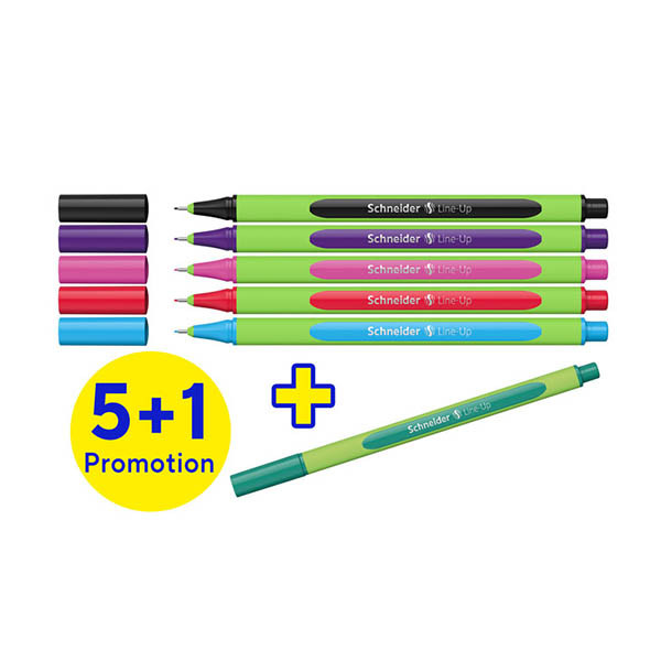 Schneider Fineliner Line-Up lijnbreedte 0,4mm kleuren assorti 5 + 1 gratis 210988 - 1
