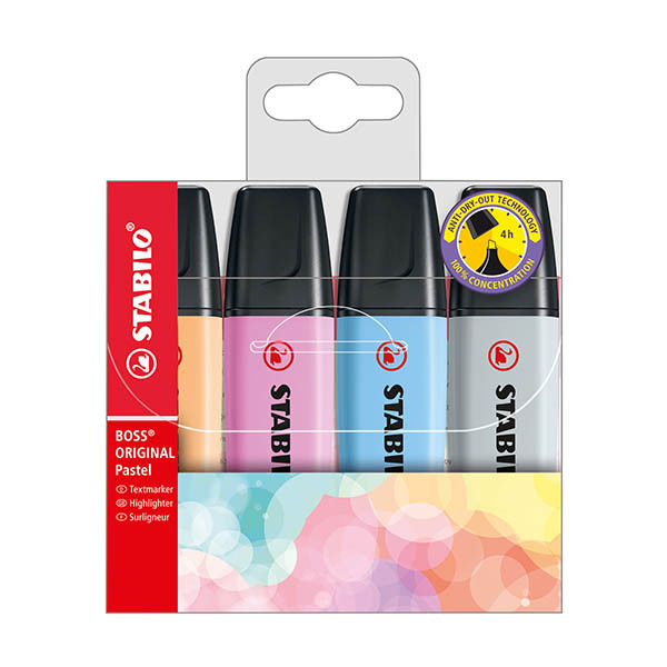 Stabilo BOSS Pastel markeerstiften (oranje, grijs, blauw, fuchsia) 206311 - 1