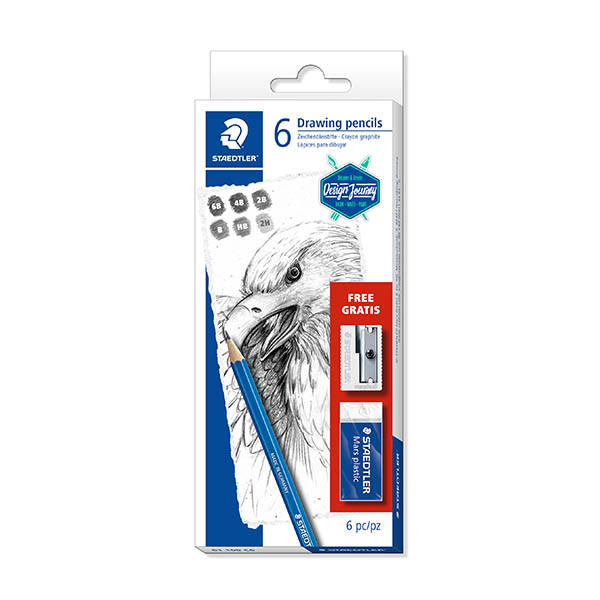 Staedtler Lumograph schetspotloden met gum en slijper (8 stuks) 209661 - 1