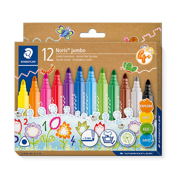 Staedtler Noris jumbo driekantige viltstift in kartonnen etui (12 stuks) 328-BC12 209501 - 