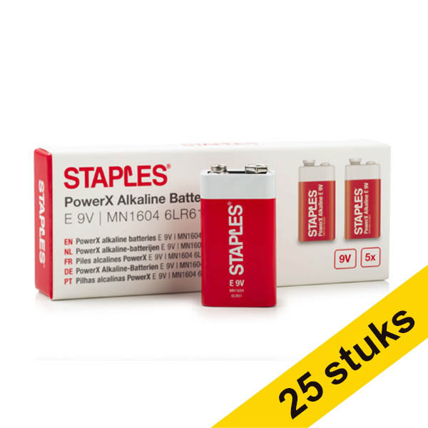 Aanbieding: 5x Staples PowerX 6LR61 9V E-Blok batterij 5 stuks 390695 - 1