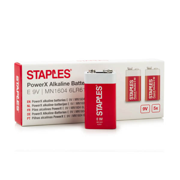 Staples PowerX 6LR61 9V E-Blok batterij 5 stuks 392420 390683 - 1