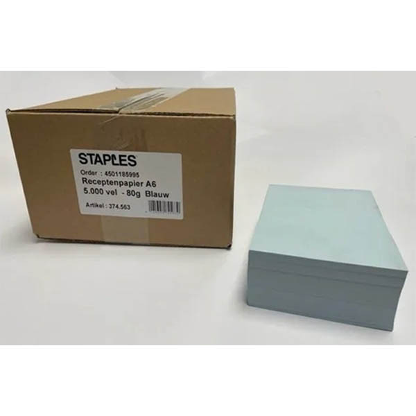 Staples blauw receptpapier 80 grams A6 (10 pakken van 500 vel) 298327 - 1