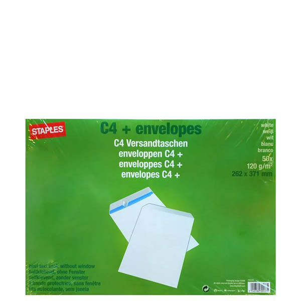 Staples dienstenvelop wit 262 x 371 mm - C4+ zelfklevend (50 stuks) 298423 - 1