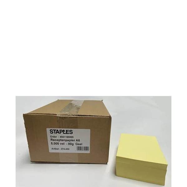 Staples geel receptpapier 80 grams A6 (10 pakken van 500 vel) 298329 - 1