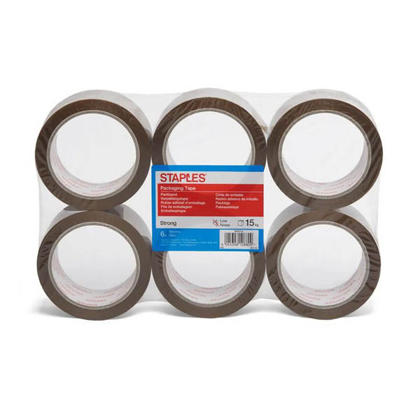 Staples verpakkingstape bruin 50 mm x 66 m (6 rollen) 5956114 068833 - 1