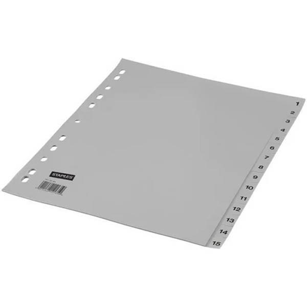 Staples voorbedrukte tabbladen A4 11-gaats 1-15 grijs 299354 - 1