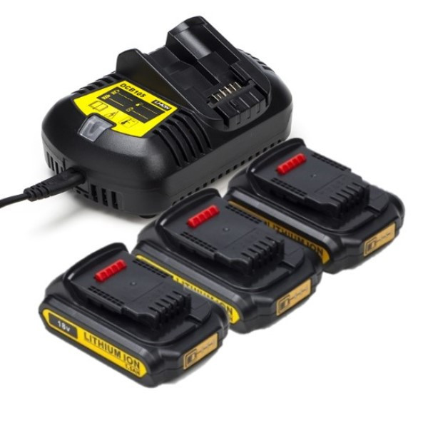 Startset: 3x DeWalt DCB183 XR Li-ion accu's + lader (18 V, 1.5 Ah, 123accu huismerk) ADE01145 - 1