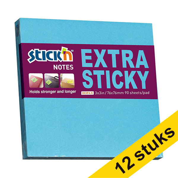 Aanbieding: 12x Stick'n extra sticky notes blauw 76 x 76 mm (90 vel) 201720 - 1