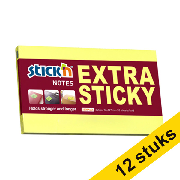 Aanbieding: 12x Stick'n extra sticky notes neongeel 76 x 127 mm 201724 - 1