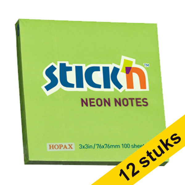 Aanbieding: 12x Stick'n notes neongroen 76 x 76 mm 201731 - 1