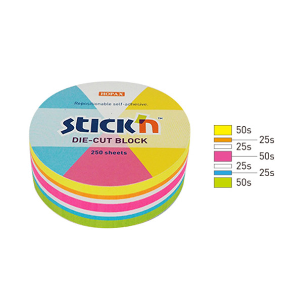 Stick'n Die-Cut notes cirkel neonmix 61 x 70 mm (250 vel) 21830 201734 - 1