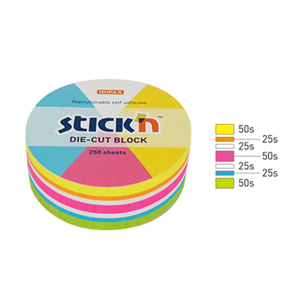 Stick'n Die-Cut notes cirkel neonmix diameter 67 mm (250 vel) 21830 201734 - 2