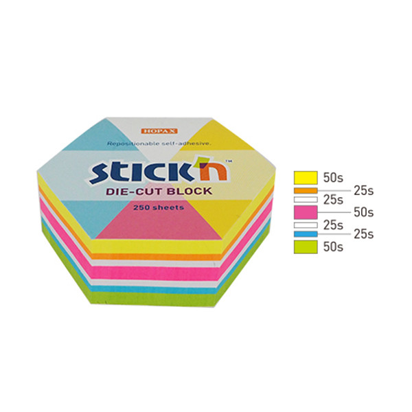 Stick'n Die-Cut notes hexagon neonmix 61 x 70 mm (250 vel) 21827 201733 - 1