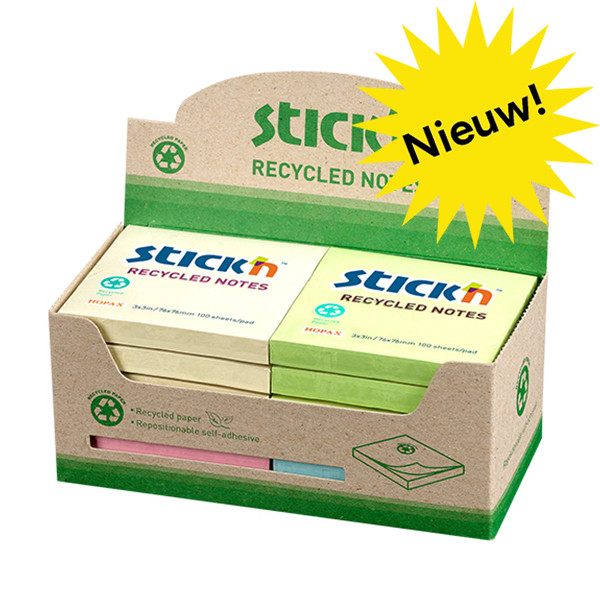 Stick'n memoblokken recycled 76 x 76 mm 4x assorti pastel (12 stuks) 21433 201853 - 1
