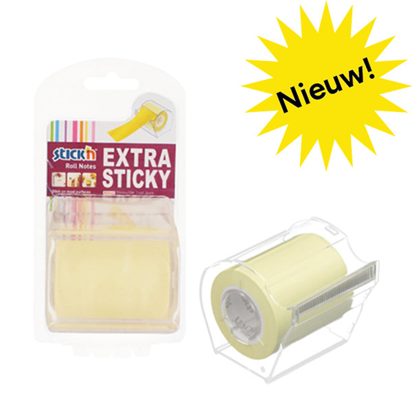 Stick'n roll note extra sticky 50 mm x 10 m in dispenser pastelgeel 21690 201769 - 1