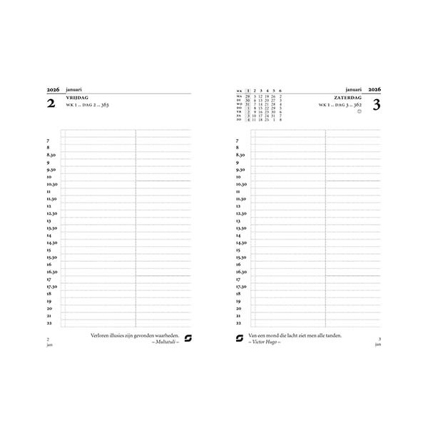 Succes Junior dagagenda met halfuurindeling 2026 navulling wit (1 dag per pagina) NL 262578 - 2
