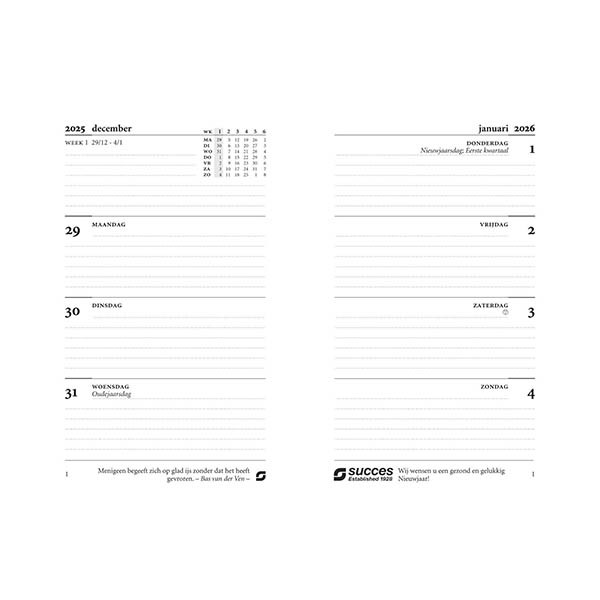 Succes Junior weekagenda 2026 navulling wit (1 week per 2 pagina's) NL 262579 - 2