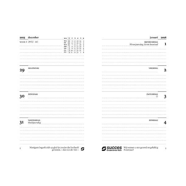 Succes Mini weekagenda 2026 navulling wit (1 week per 2 pagina's) NL 262584 - 2