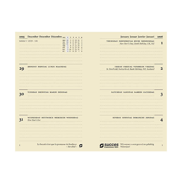 Succes Senior weekagenda 2026 navulling crème (1 week per 2 pagina's) 4-talig 262588 - 2