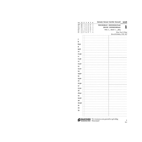 Succes Standard dagagenda met halfuurindeling 2026 navulling wit (1 dag per pagina) 4-talig 262589 - 2