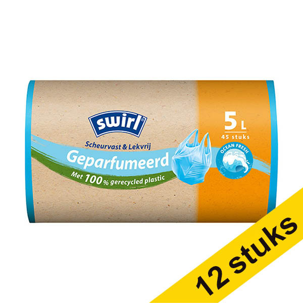 Aanbieding: 12x Swirl vuilniszakken met handvatten voor pedaalemmers geparfumeerd 5 liter (45 stuks) SSW00095 - 1