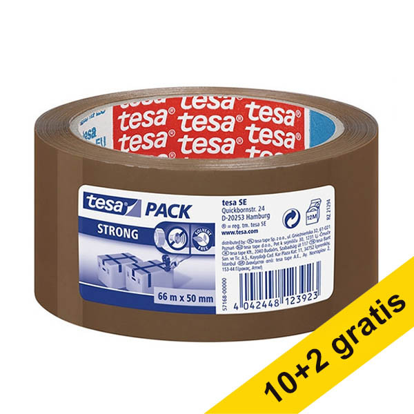 Aanbieding: 12x Tesa Pack Strong verpakkingstape bruin 50 mm x 66 m 202003 - 1