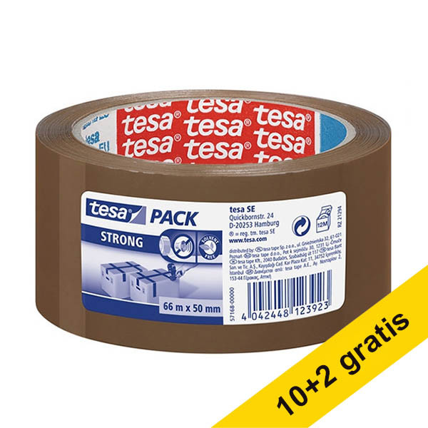 Aanbieding: 12x Tesa Pack Strong verpakkingstape bruin 50 mm x 66 m 202003 - 1
