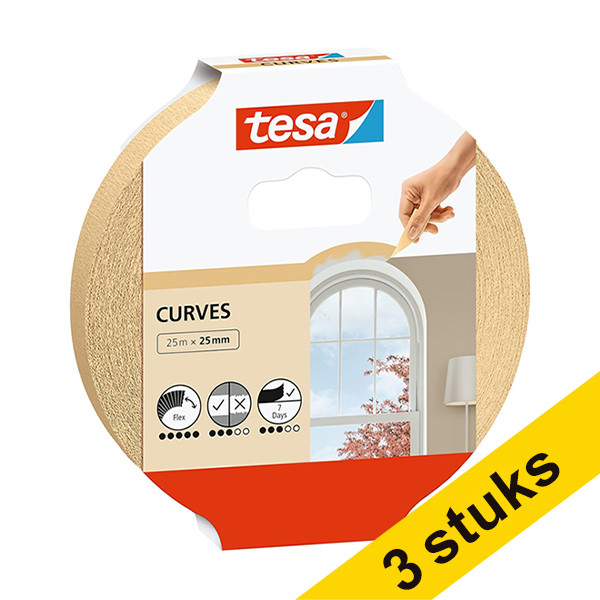Aanbieding: 3x Tesa Curves afdekplakband 25 mm x 25 m 202408 - 1