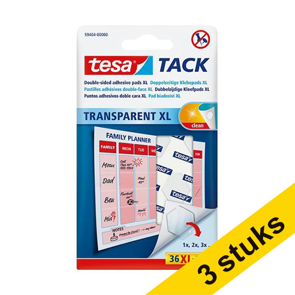 Aanbieding: 3x Tesa Tack transparante kleefpads XL (36 stuks) 203371 - 1