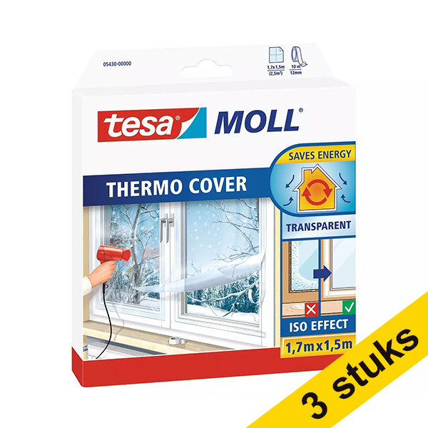 Aanbieding: 3x Tesa TesaMoll Thermo Cover isolatiefolie transparant 1,7 m x 1,5 m (2,55m²) 203332 - 1