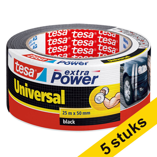 Aanbieding: 5x Tesa extra Power Universal duct tape 50 mm x 25 m (1 rol) zwart 202401 - 1
