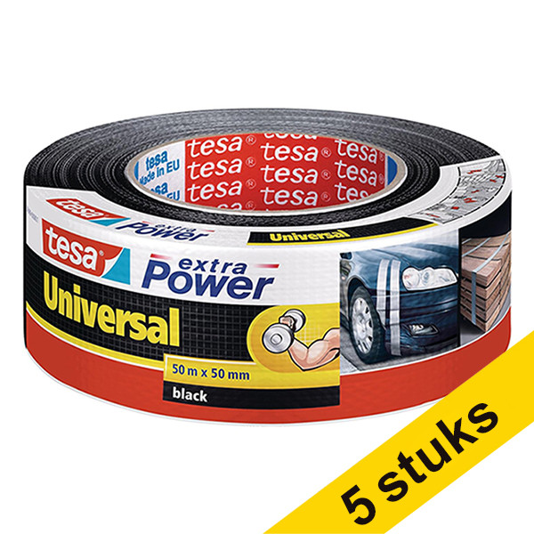 Aanbieding: 5x Tesa extra Power Universal duct tape 50 mm x 50 m (1 rol) zwart 202399 - 1