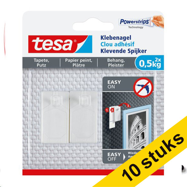 Tesa Aanbieding: 5x Tesa klevende spijker voor gevoelige oppervlakken 0,5 kg (2 stuks)  203341 - 1