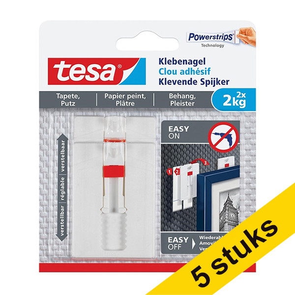 Aanbieding: 5x Tesa verstelbare klevende spijker voor gevoelige oppervlakken 2 kg (2 stuks) 203346 - 1